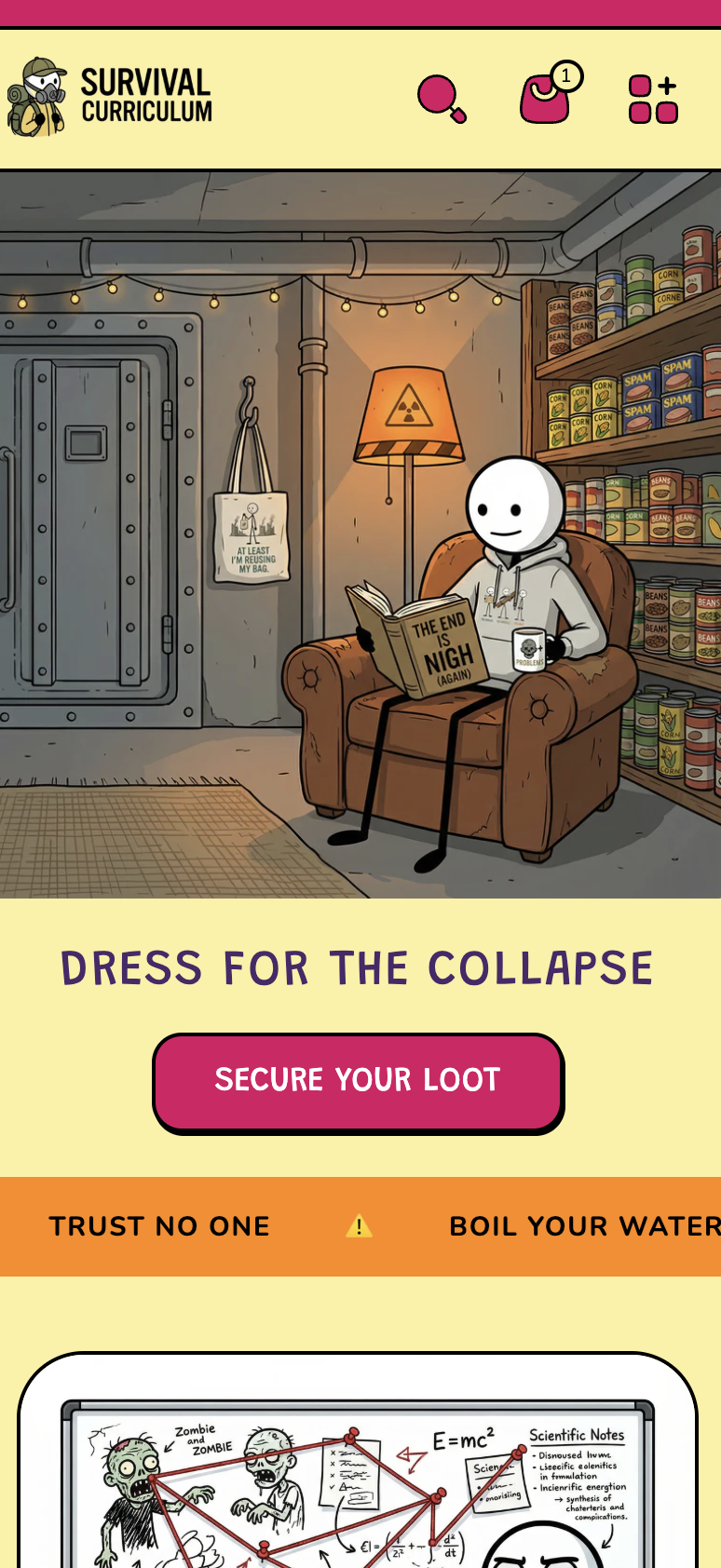 Screenshot of Survival Curriculum Store — E-Commerce project by 2104 Projects