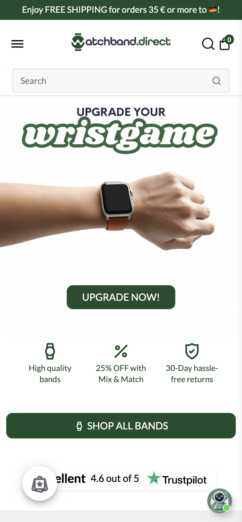 Screenshot of WatchBand Direct — E-Commerce project by 2104 Projects